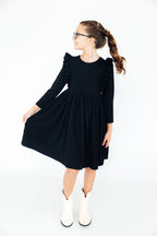 Black Long Sleeve Ruffle Twirl Dress