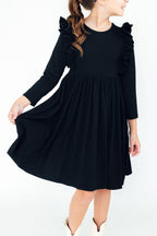 Black Long Sleeve Ruffle Twirl Dress
