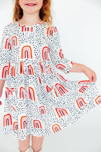 Girls Peach Rainbow Twirl Dress with Pockets