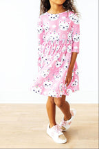 Unicorn Kitties 3/4 Sleeve Pocket Twirl Dress