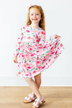 Pinkosaurus Rex Long Sleeve Pocket Twirl Dress