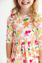 Falling Leaves 3/4 Sleeve Pocket Twirl Dress