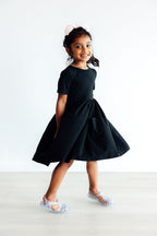 Girls Black Twirl Dress with Pockets
