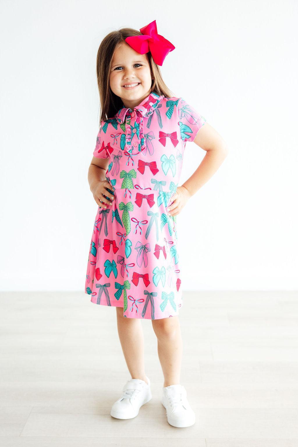 Pink Twirls & Ties Short Sleeve Polo Dress