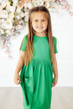 Kelly Green Short Sleeve Pocket Twirl Dress
