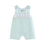 Misty Blue Easter Bunny Smocked Shortalls