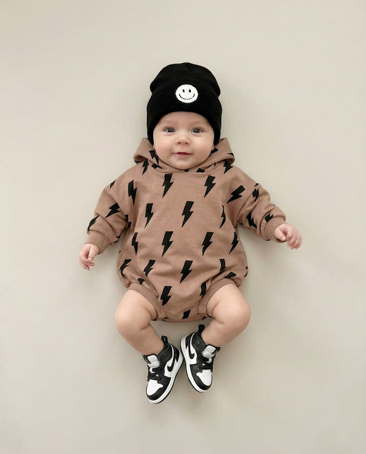 Hooded Bubble Romper  | Mocha Bolts
