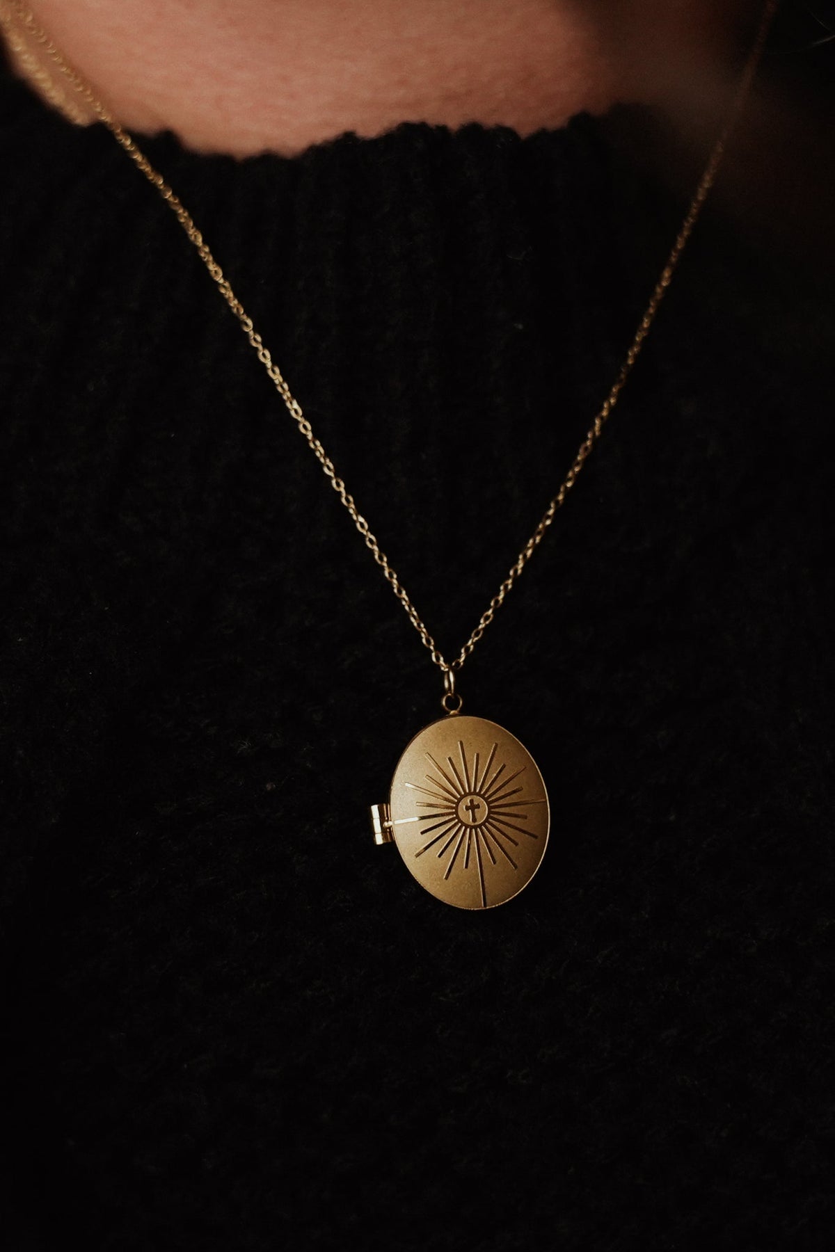 Gold Monstrance Locket Necklace