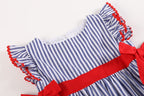4th of July Navy Stripe Ruffle Bow Dress