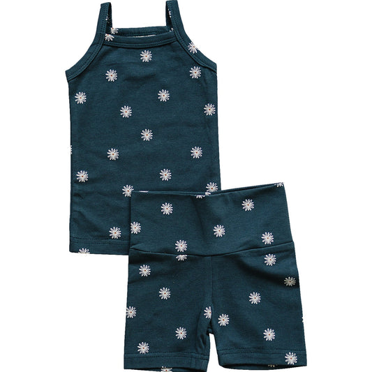 Navy Daisies Tank + Biker Short Set - Blissfully Lavender BoutiqueMebie Baby