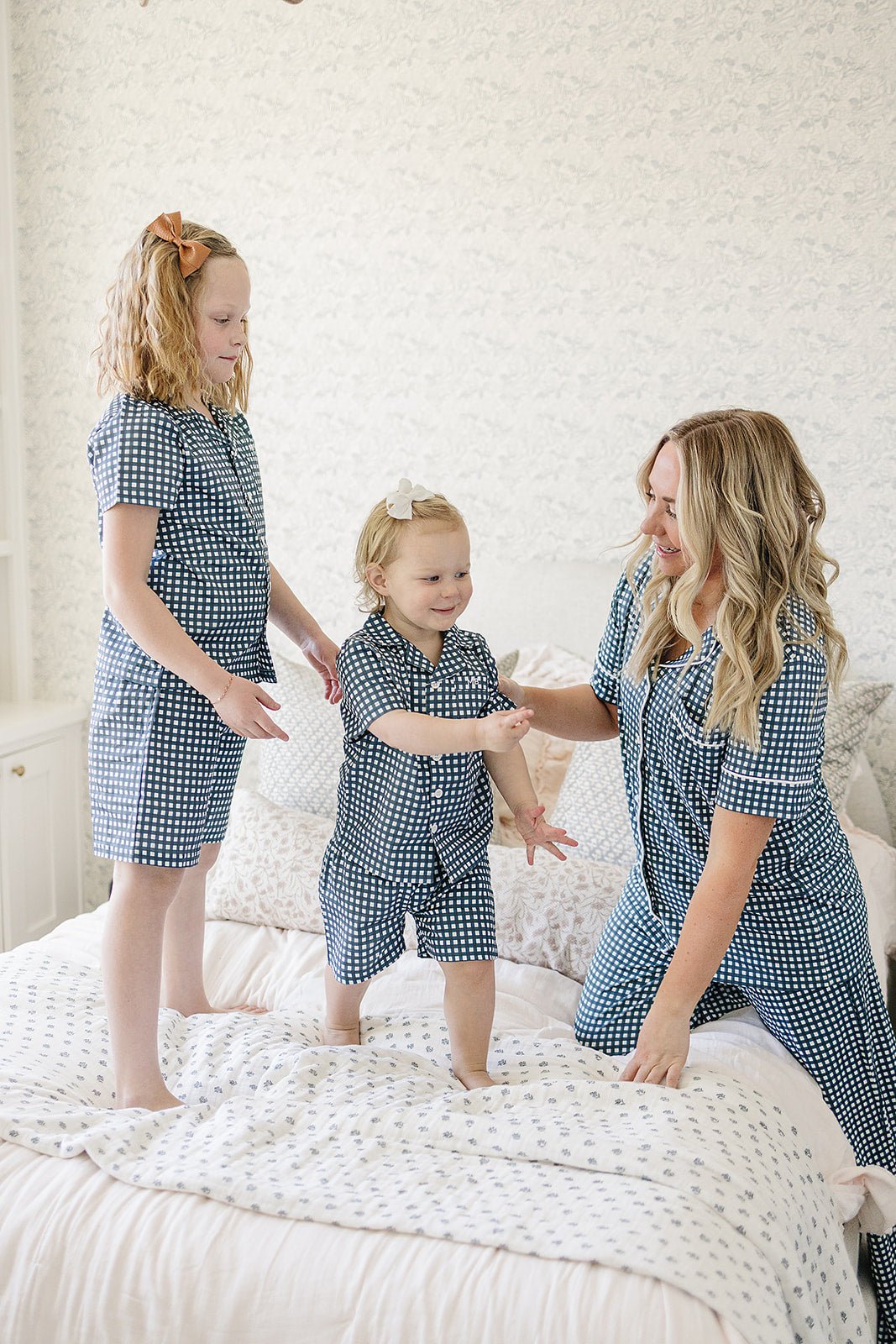 Navy Gingham Short Kids Pajama Set - Blissfully Lavender BoutiqueMebie Baby
