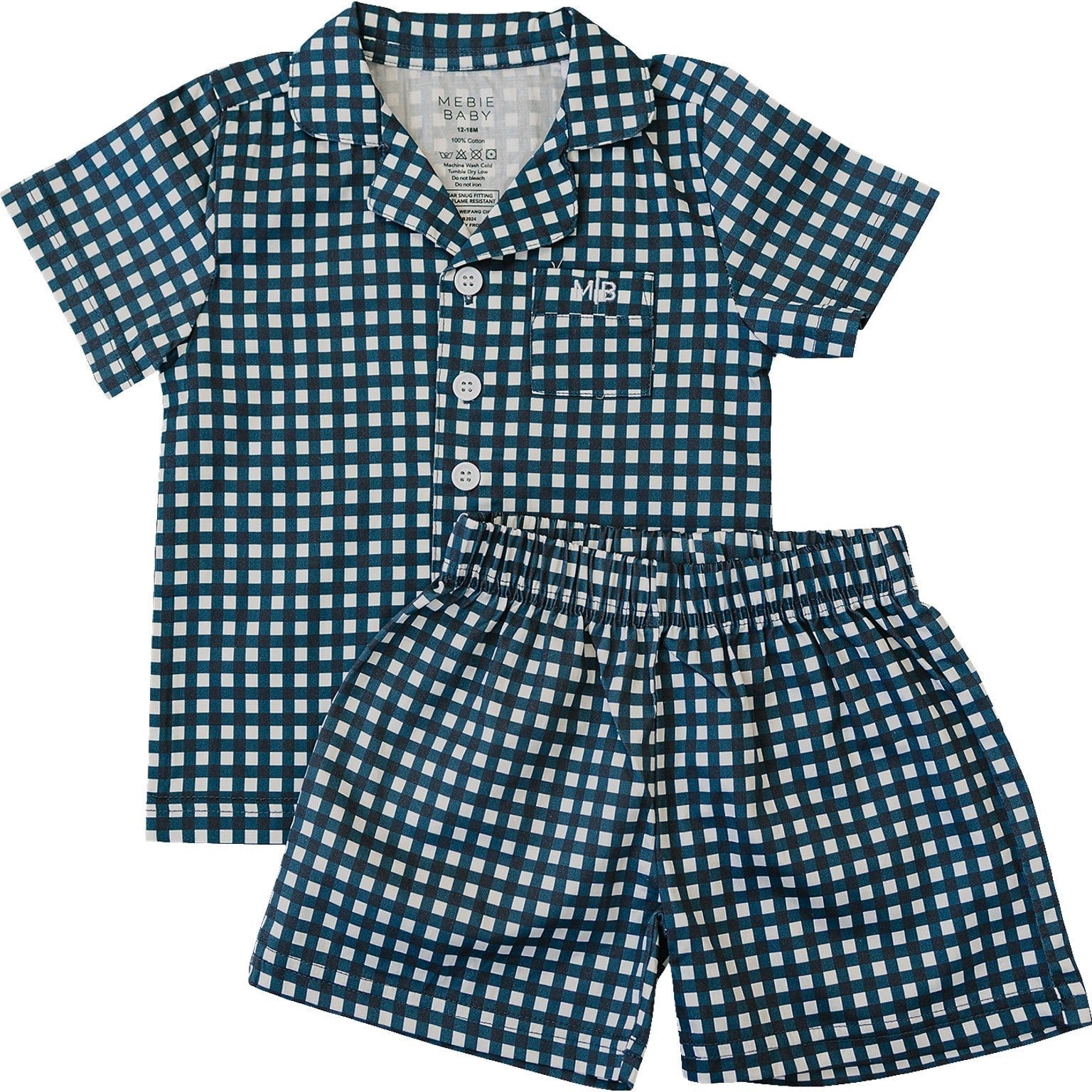 Navy Gingham Short Kids Pajama Set - Blissfully Lavender BoutiqueMebie Baby