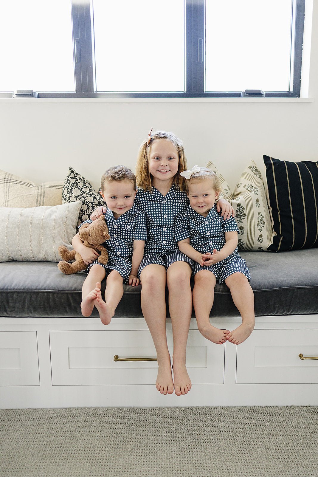 Navy Gingham Short Kids Pajama Set - Blissfully Lavender BoutiqueMebie Baby