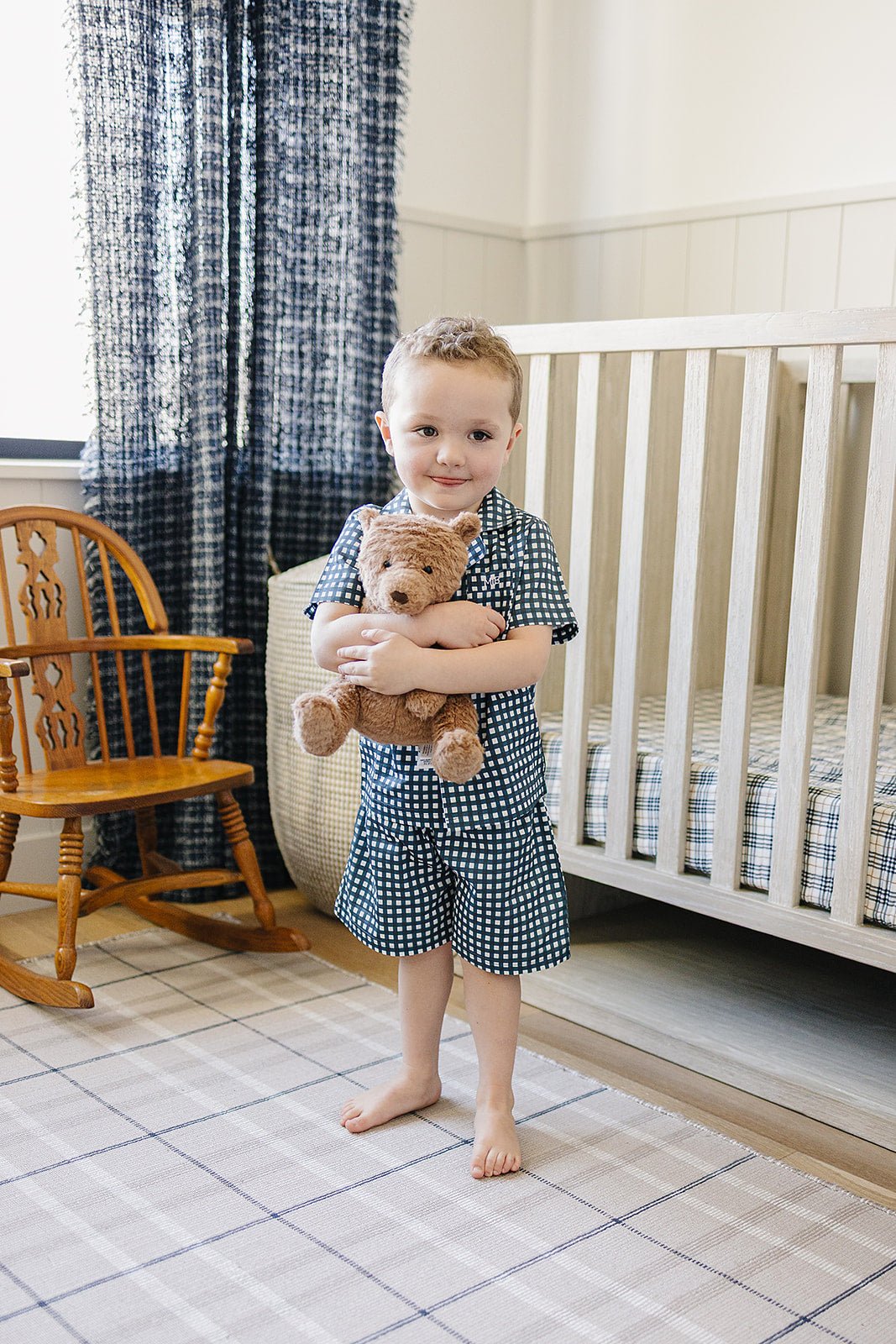 Navy Gingham Short Kids Pajama Set - Blissfully Lavender BoutiqueMebie Baby