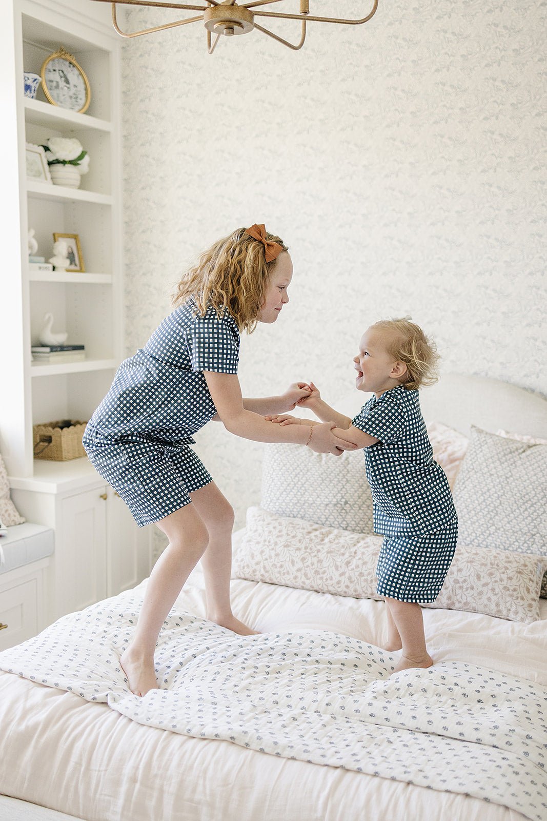 Navy Gingham Short Kids Pajama Set - Blissfully Lavender BoutiqueMebie Baby
