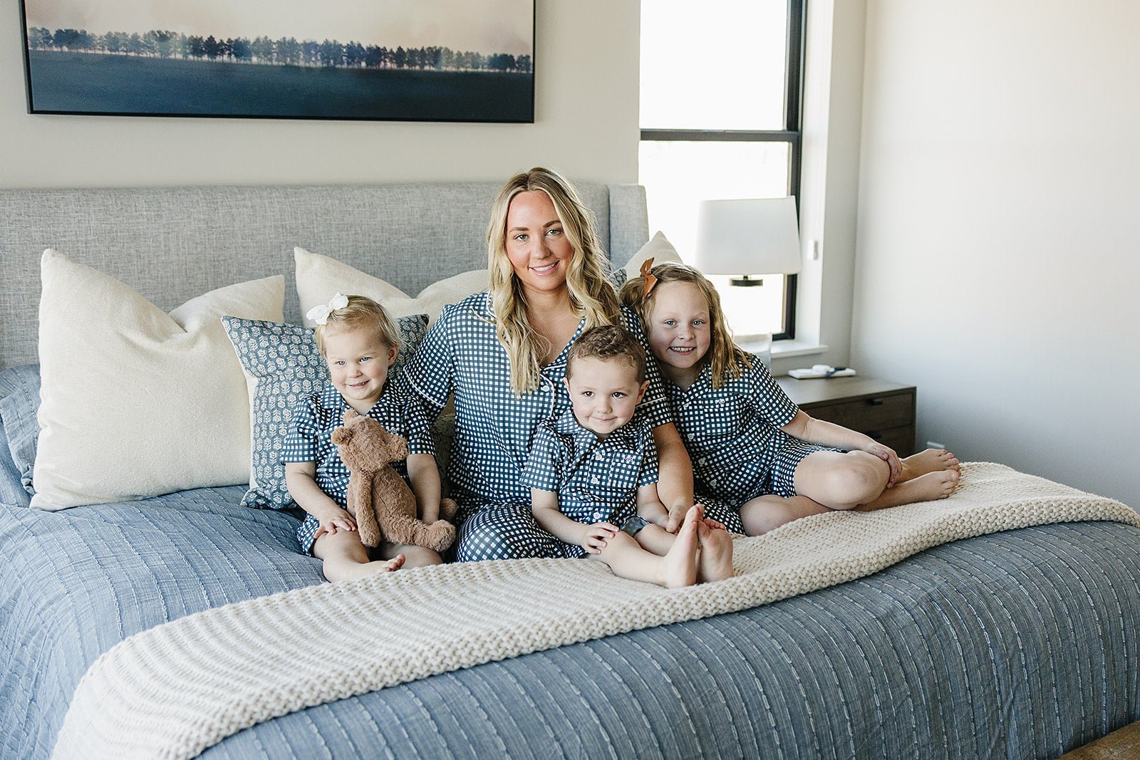 Navy Gingham Short Kids Pajama Set - Blissfully Lavender BoutiqueMebie Baby