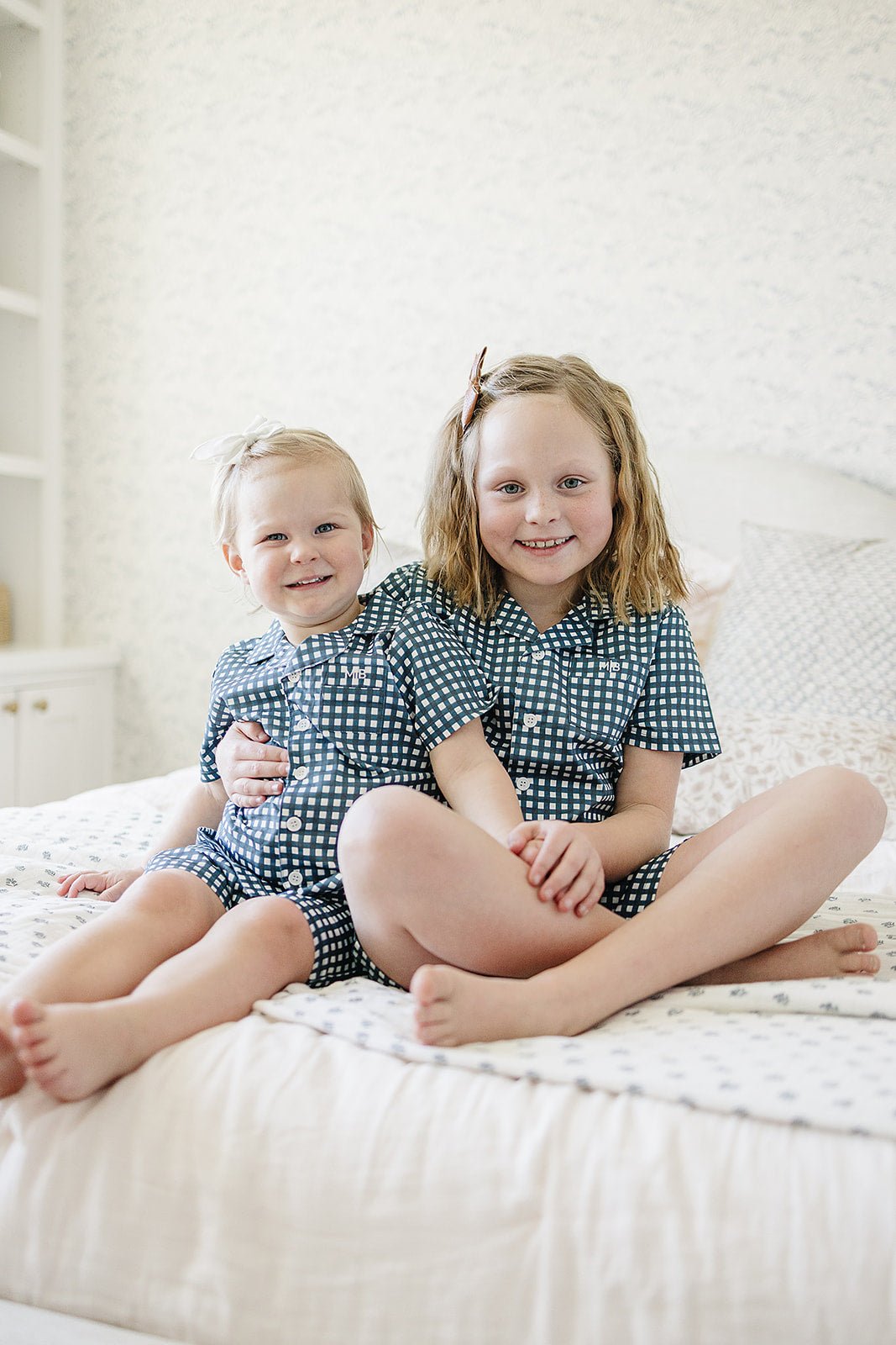 Navy Gingham Short Kids Pajama Set - Blissfully Lavender BoutiqueMebie Baby