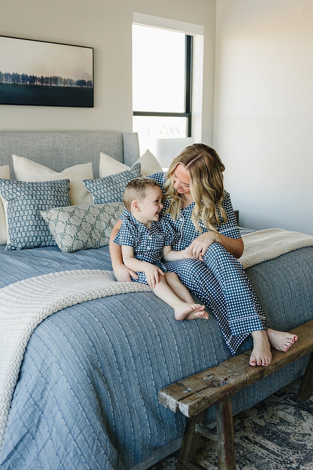 Navy Gingham Short Kids Pajama Set - Blissfully Lavender BoutiqueMebie Baby