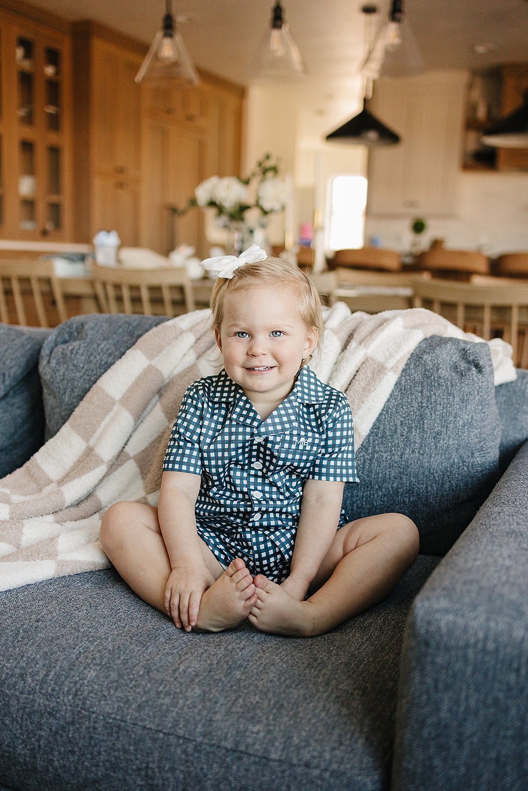 Navy Gingham Short Kids Pajama Set - Blissfully Lavender BoutiqueMebie Baby