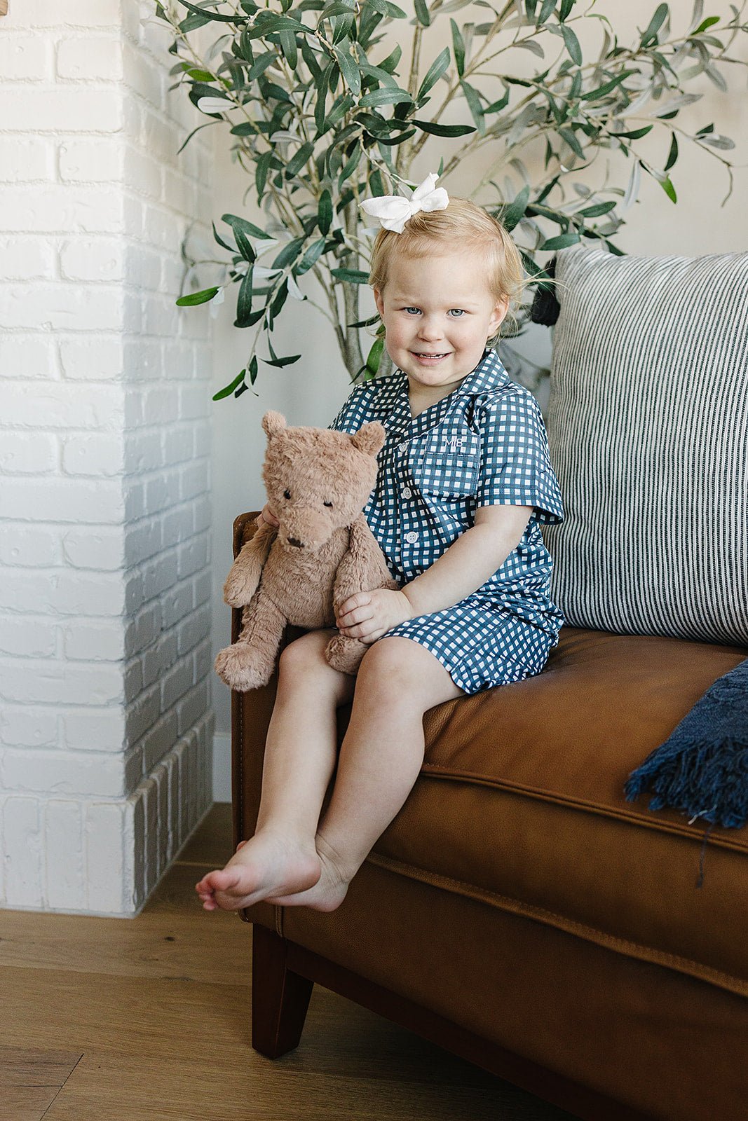 Navy Gingham Short Kids Pajama Set - Blissfully Lavender BoutiqueMebie Baby