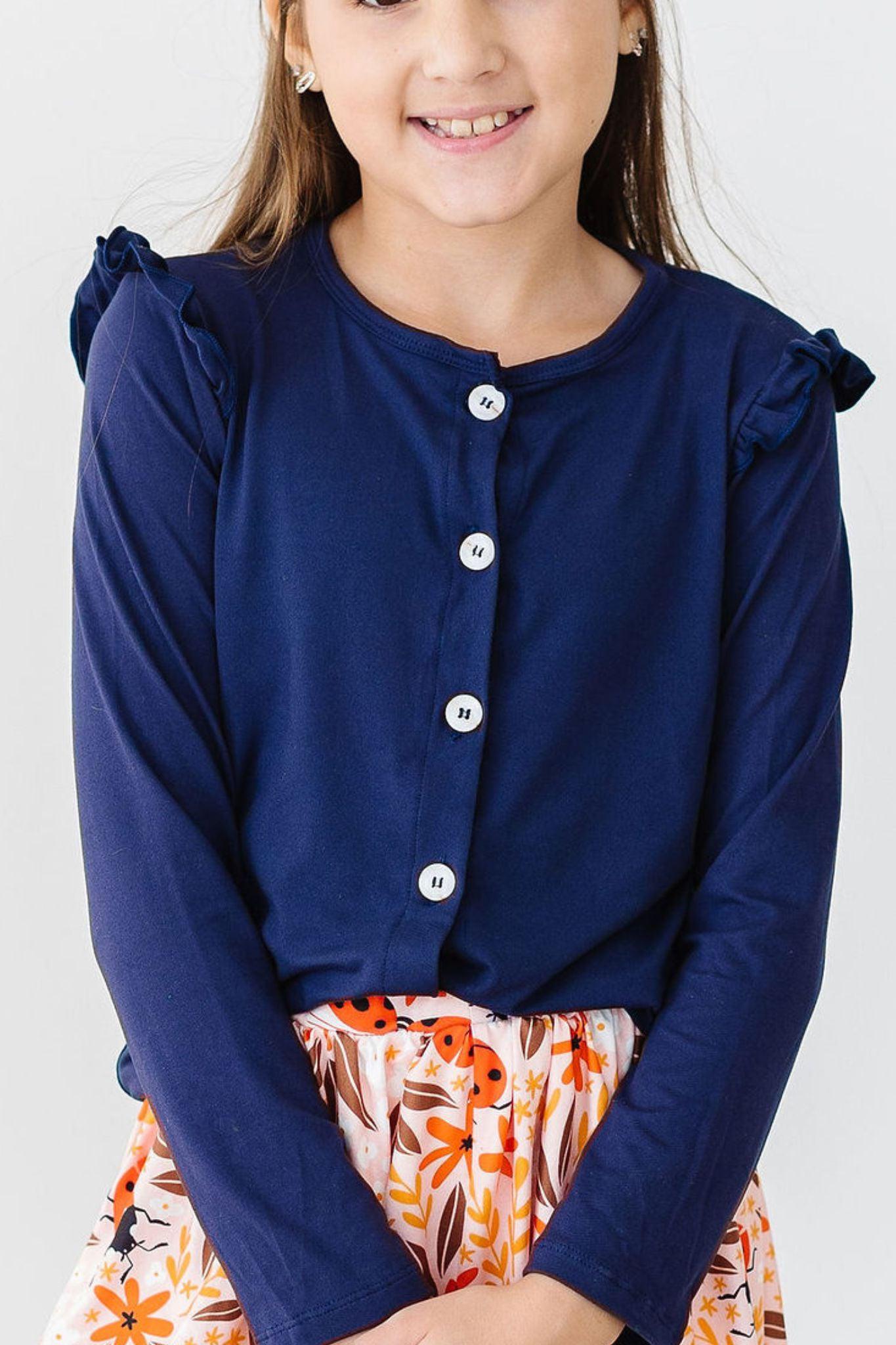 Navy Ruffle Cardigan - Blissfully Lavender BoutiqueMila & Rose ®
