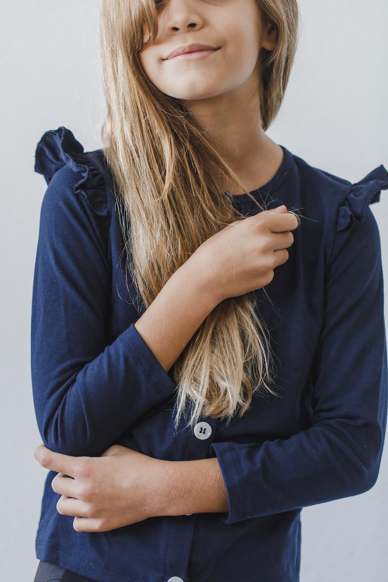 Navy Ruffle Cardigan - Blissfully Lavender BoutiqueMila & Rose ®