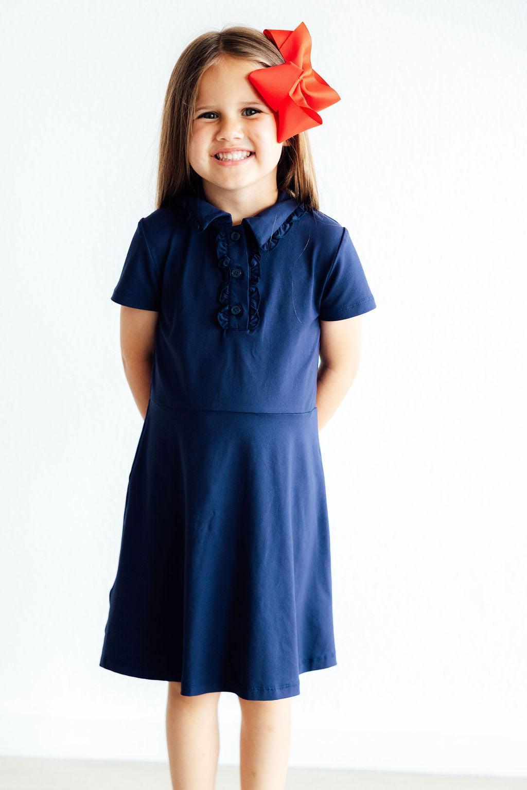 Navy Short Sleeve Polo Dress - Blissfully Lavender BoutiqueMila & Rose ®