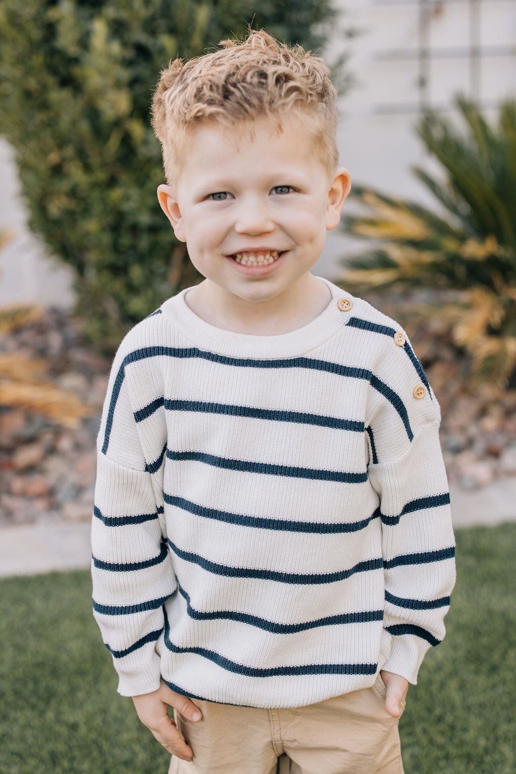 Navy Stripe Cotton Knit Sweater for Kids - Blissfully Lavender BoutiqueMebie Baby