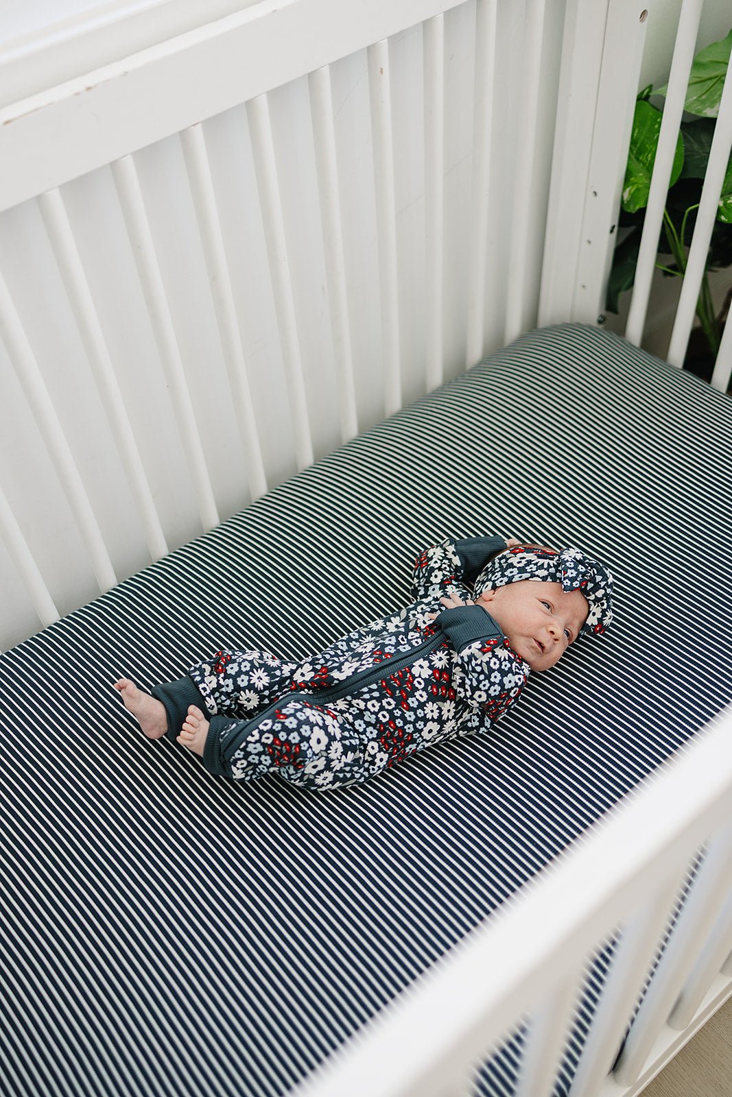 Navy Stripes Bamboo Crib Sheet - Blissfully Lavender BoutiqueMebie Baby