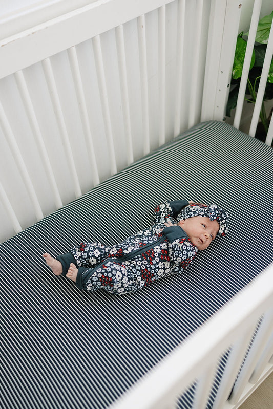 Navy Stripes Bamboo Crib Sheet - Blissfully Lavender BoutiqueMebie Baby