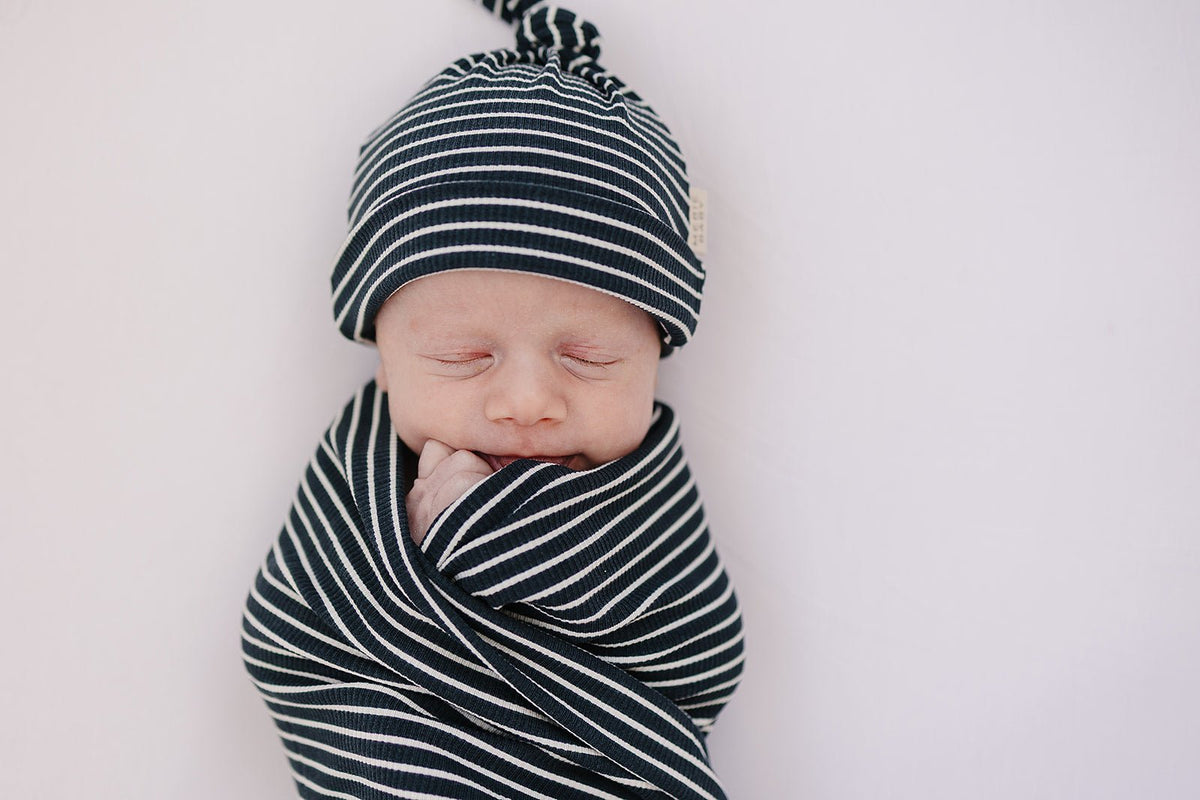 Navy Stripes Bamboo Stretch Swaddle Blanket - Blissfully Lavender BoutiqueMebie Baby
