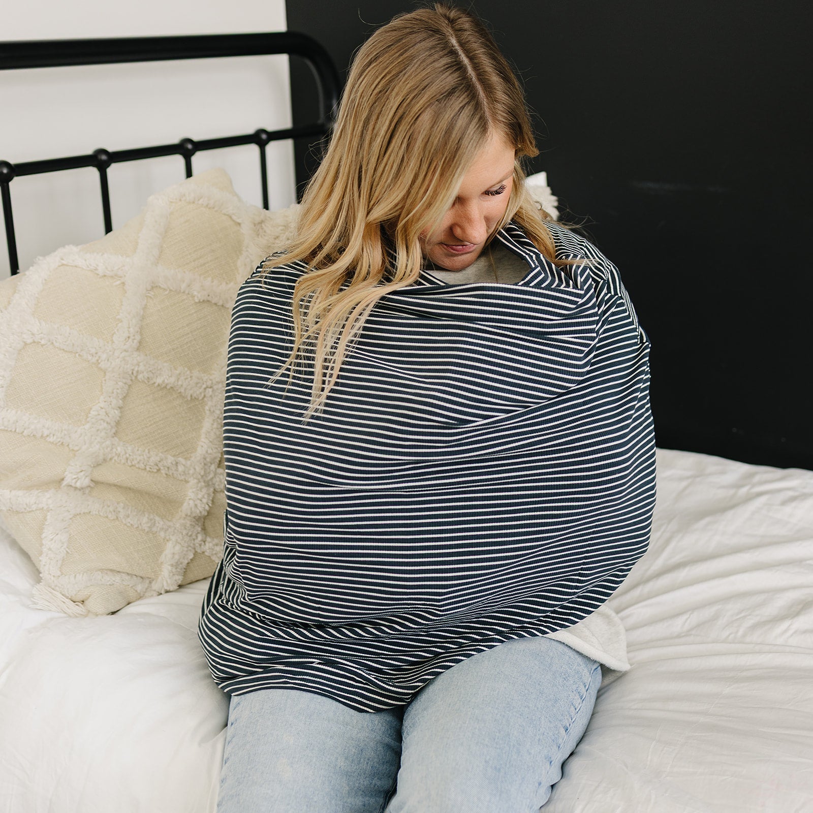 Navy Stripes Ribbed Bamboo Multi - Use Cover - Blissfully Lavender BoutiqueMebie Baby