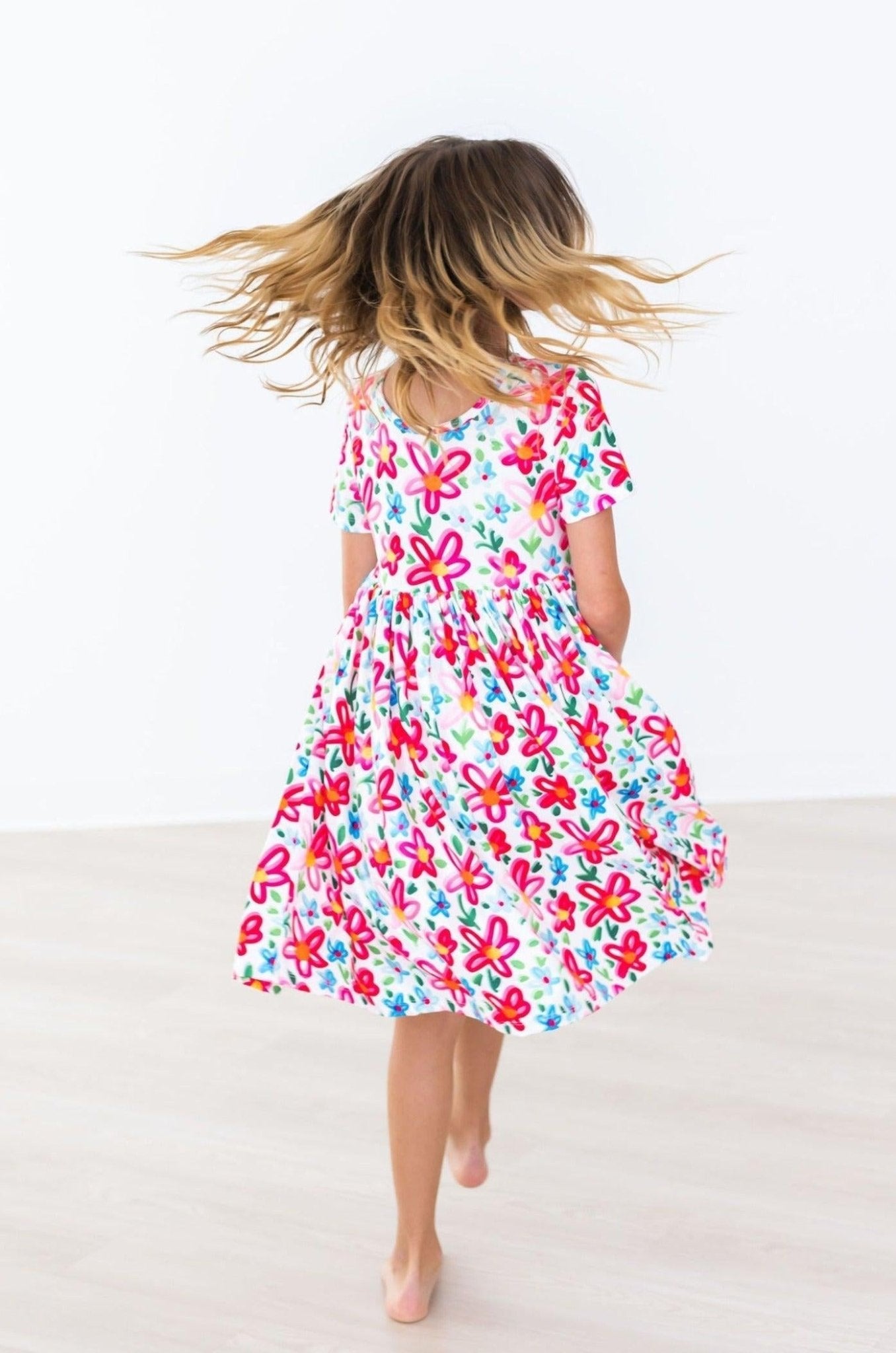 Neon Floral Short Sleeve Pocket Twirl Dress - Blissfully Lavender BoutiqueMila & Rose ®