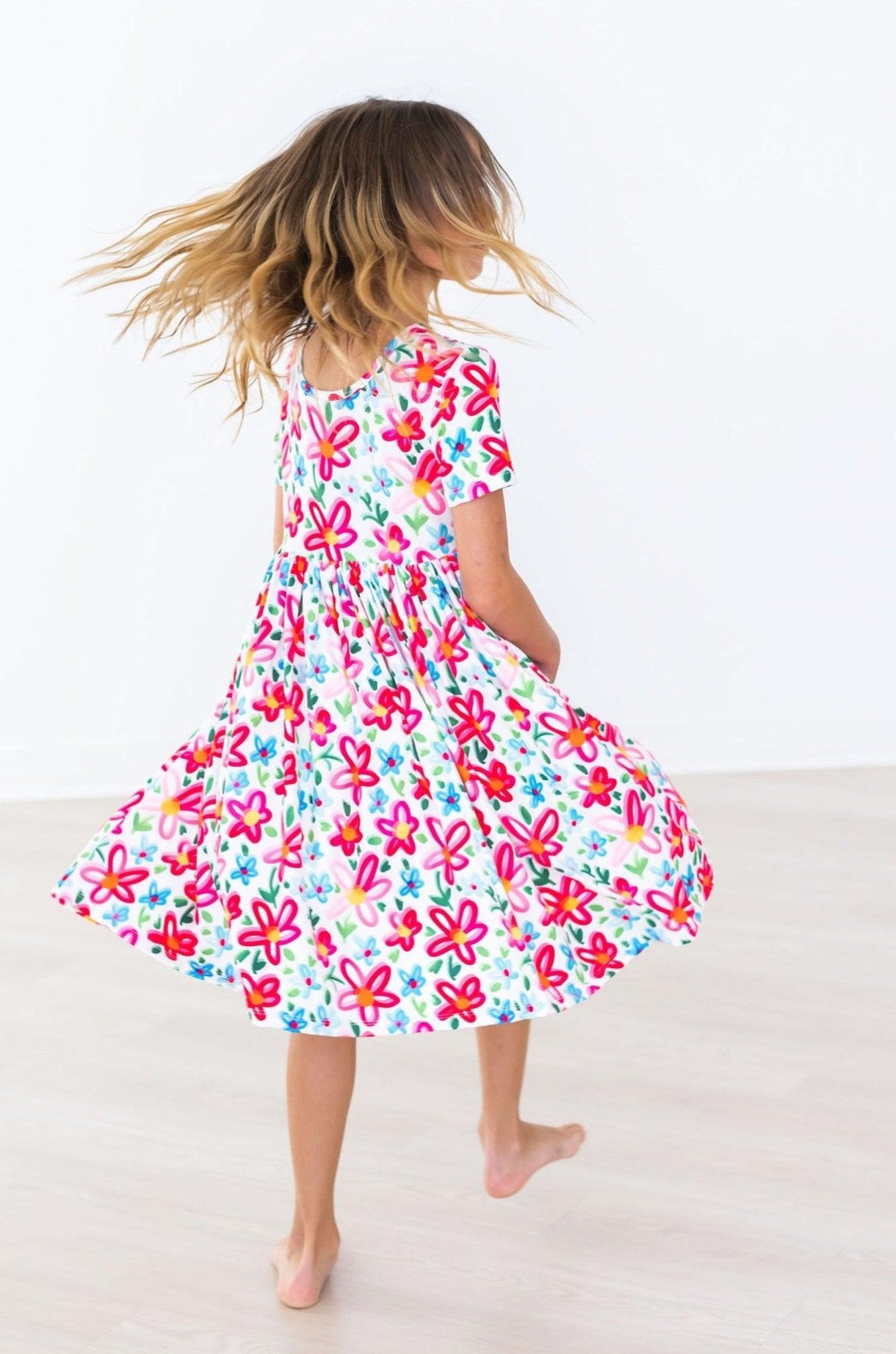 Neon Floral Short Sleeve Pocket Twirl Dress - Blissfully Lavender BoutiqueMila & Rose ®