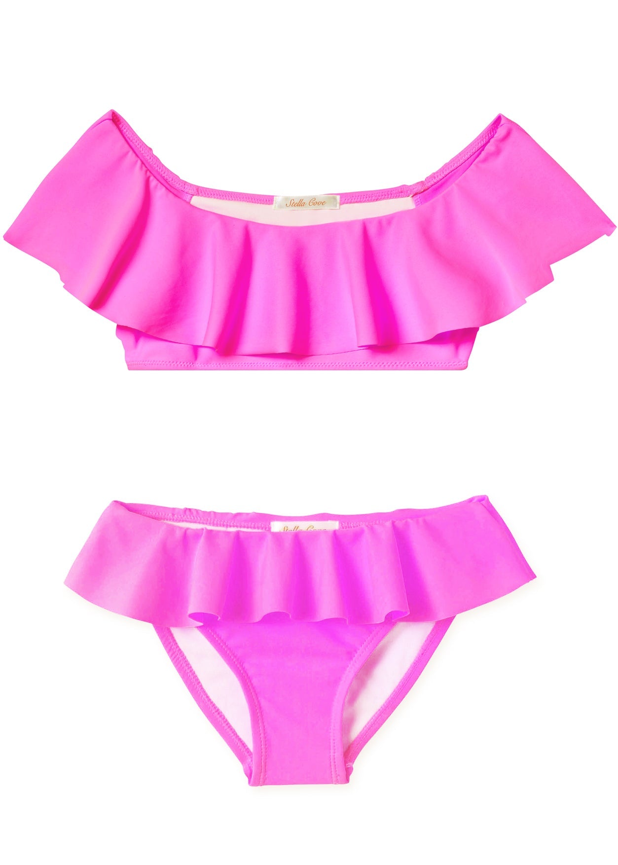 Neon Pink Ruffle Bikini Swim Set