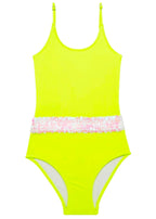 Neon Yellow Swimsuit with Sequin Belt