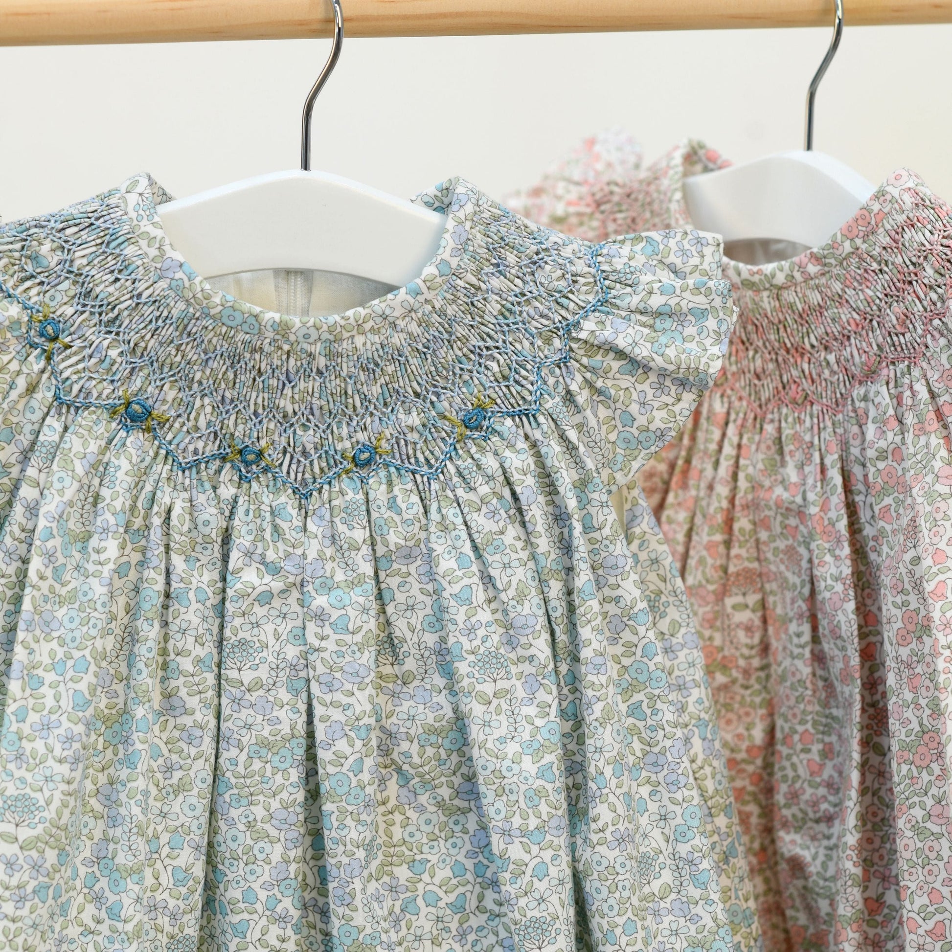 Nicole Blue Floral Hand Smocked Dress