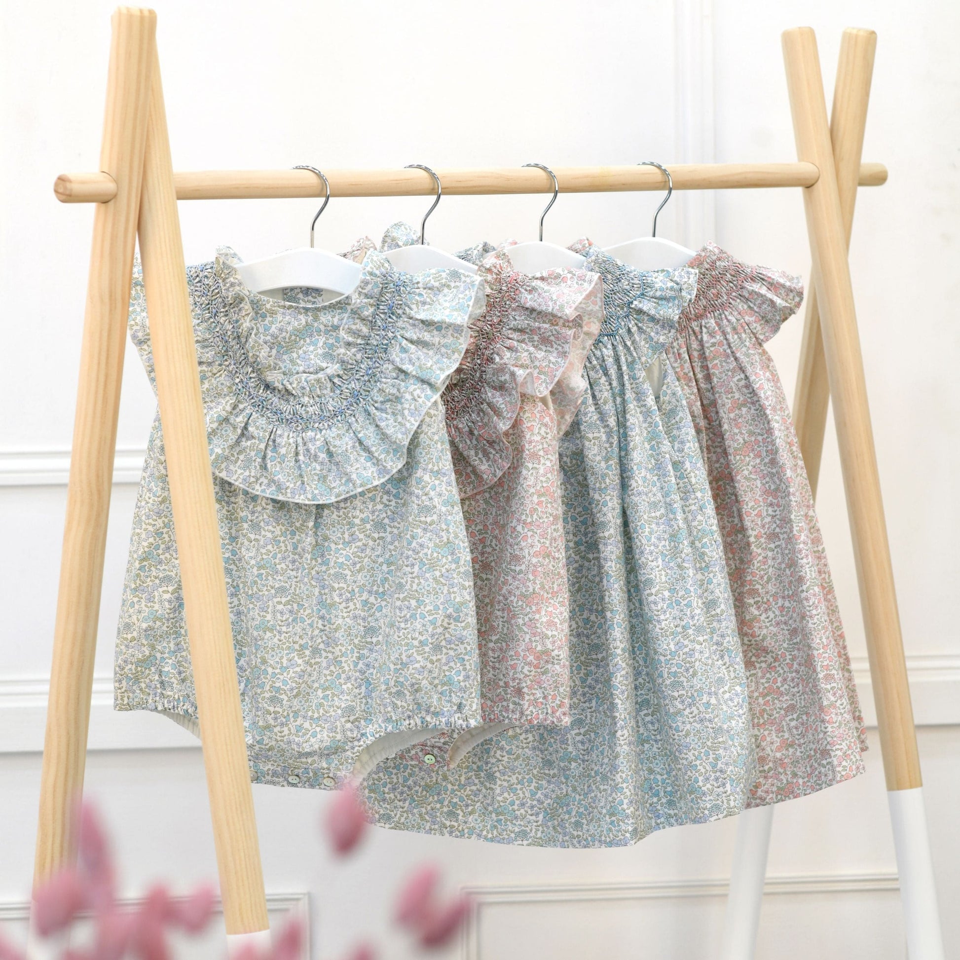 Nicole Blue Floral Hand Smocked Dress
