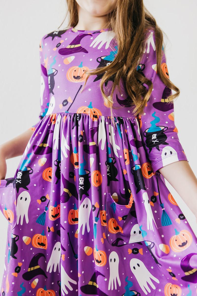 No Tricks, Just Treats 3/4 Sleeve Pocket Twirl Dress - Blissfully Lavender BoutiqueMila & Rose ®