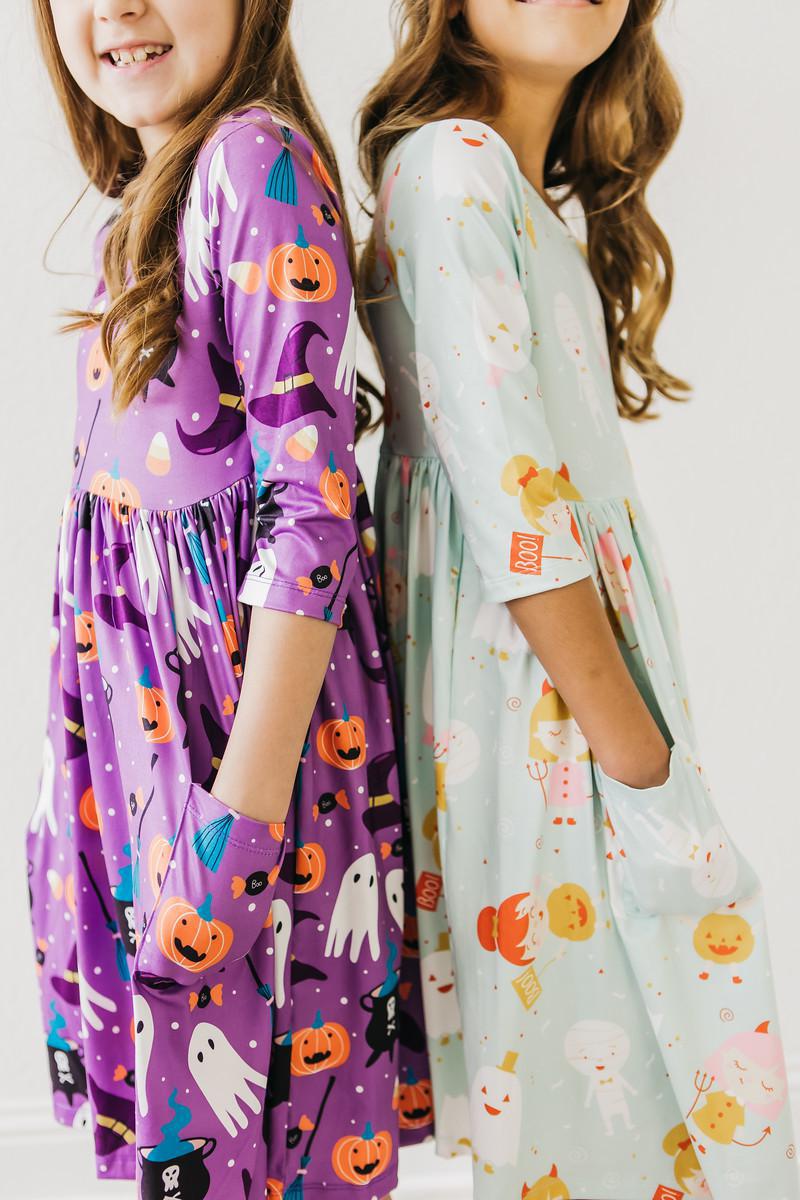 No Tricks, Just Treats 3/4 Sleeve Pocket Twirl Dress - Blissfully Lavender BoutiqueMila & Rose ®