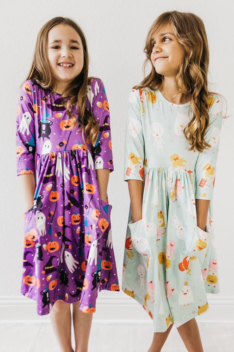 No Tricks, Just Treats 3/4 Sleeve Pocket Twirl Dress - Blissfully Lavender BoutiqueMila & Rose ®