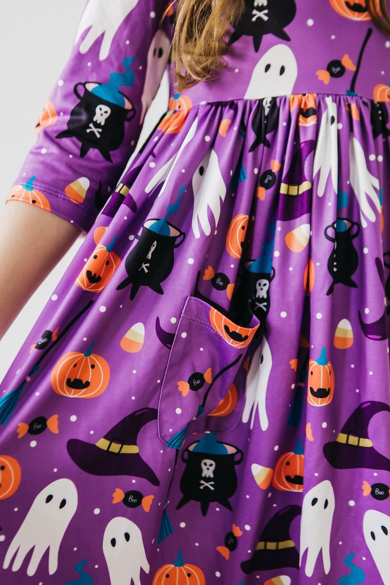 No Tricks, Just Treats 3/4 Sleeve Pocket Twirl Dress - Blissfully Lavender BoutiqueMila & Rose ®