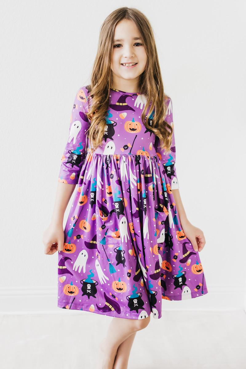 No Tricks, Just Treats 3/4 Sleeve Pocket Twirl Dress - Blissfully Lavender BoutiqueMila & Rose ®