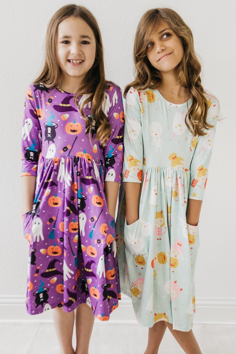 No Tricks, Just Treats 3/4 Sleeve Pocket Twirl Dress - Blissfully Lavender BoutiqueMila & Rose ®