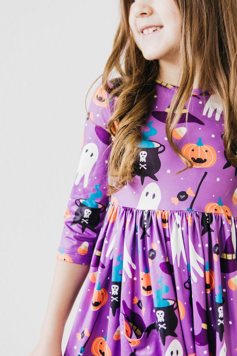 No Tricks, Just Treats 3/4 Sleeve Pocket Twirl Dress - Blissfully Lavender BoutiqueMila & Rose ®