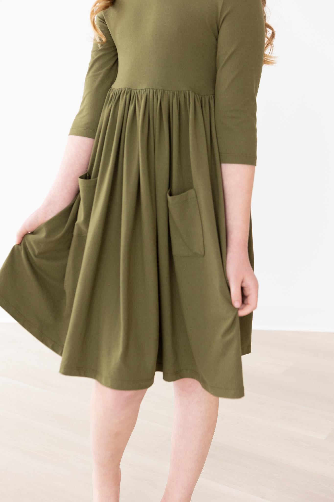 Olive 3/4 Sleeve Pocket Twirl Dress - Blissfully Lavender BoutiqueMila & Rose ®