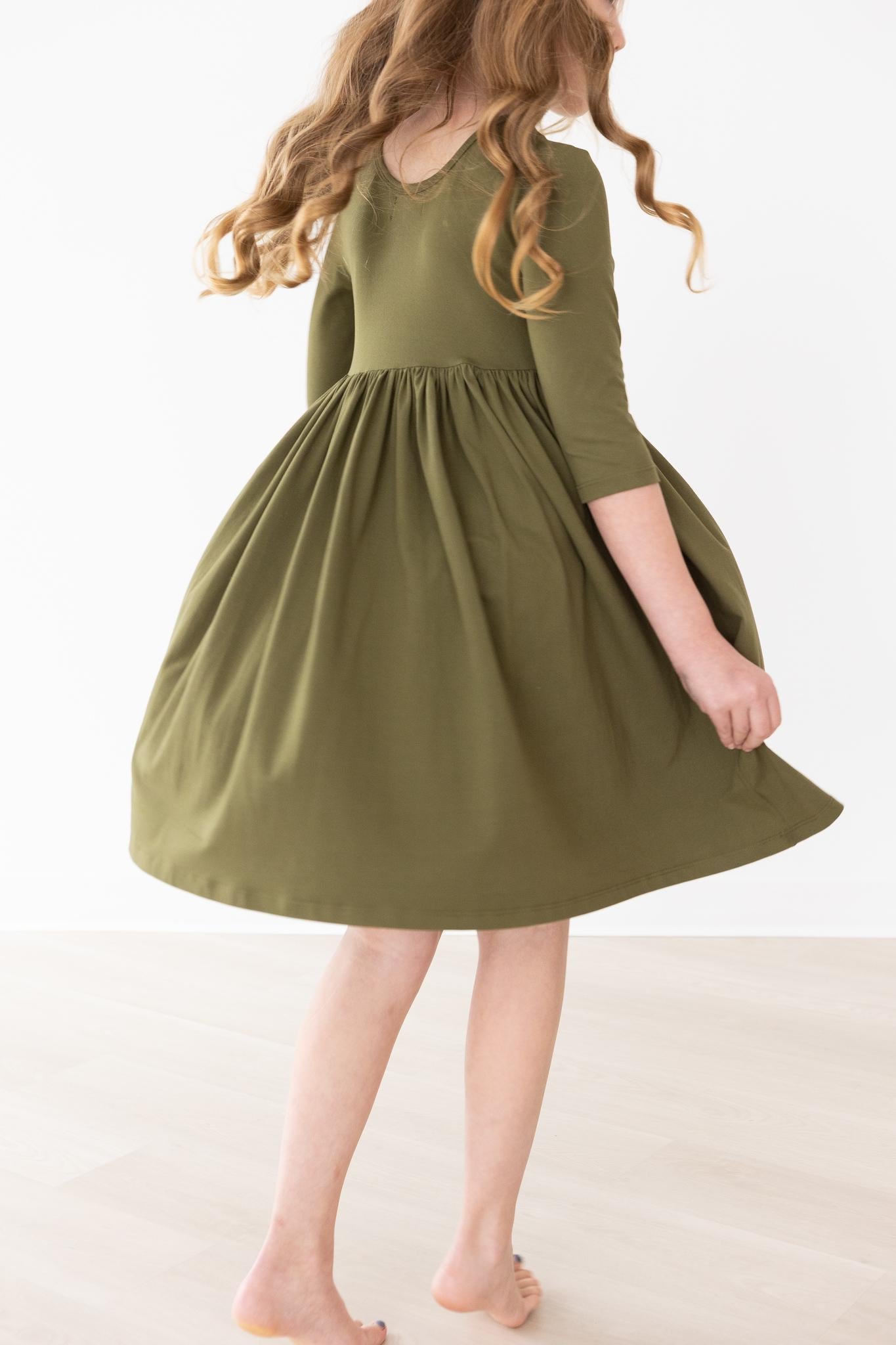 Olive 3/4 Sleeve Pocket Twirl Dress - Blissfully Lavender BoutiqueMila & Rose ®