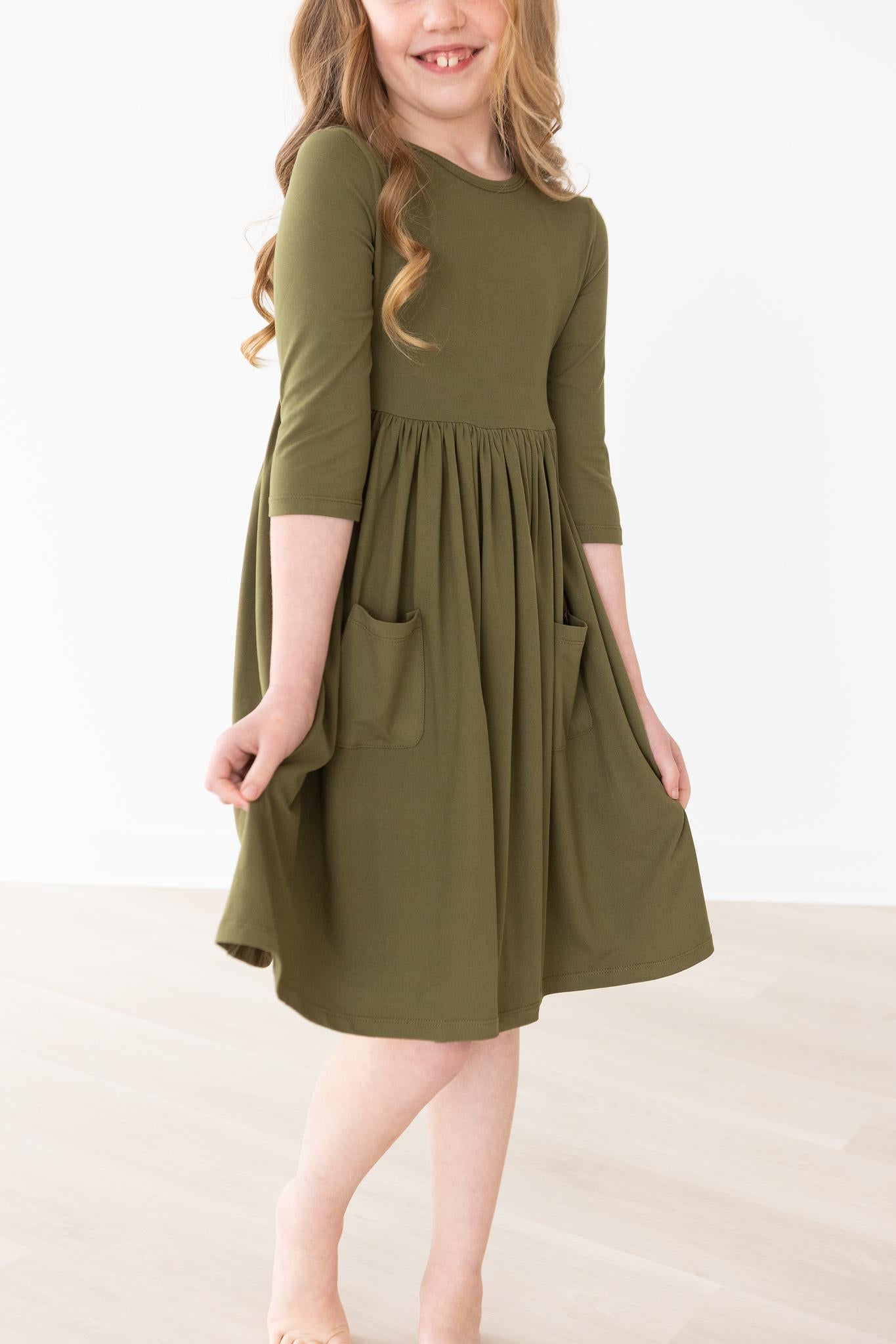 Olive 3/4 Sleeve Pocket Twirl Dress - Blissfully Lavender BoutiqueMila & Rose ®