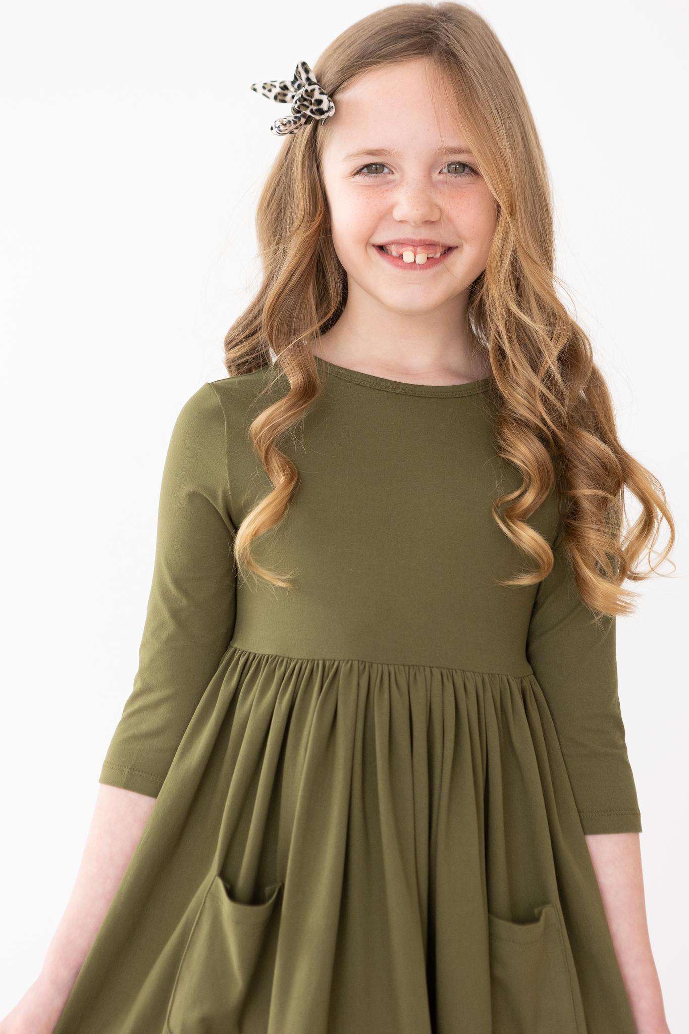 Olive 3/4 Sleeve Pocket Twirl Dress - Blissfully Lavender BoutiqueMila & Rose ®