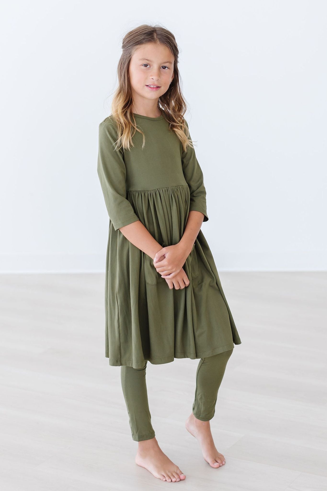 Olive 3/4 Sleeve Pocket Twirl Dress - Blissfully Lavender BoutiqueMila & Rose ®